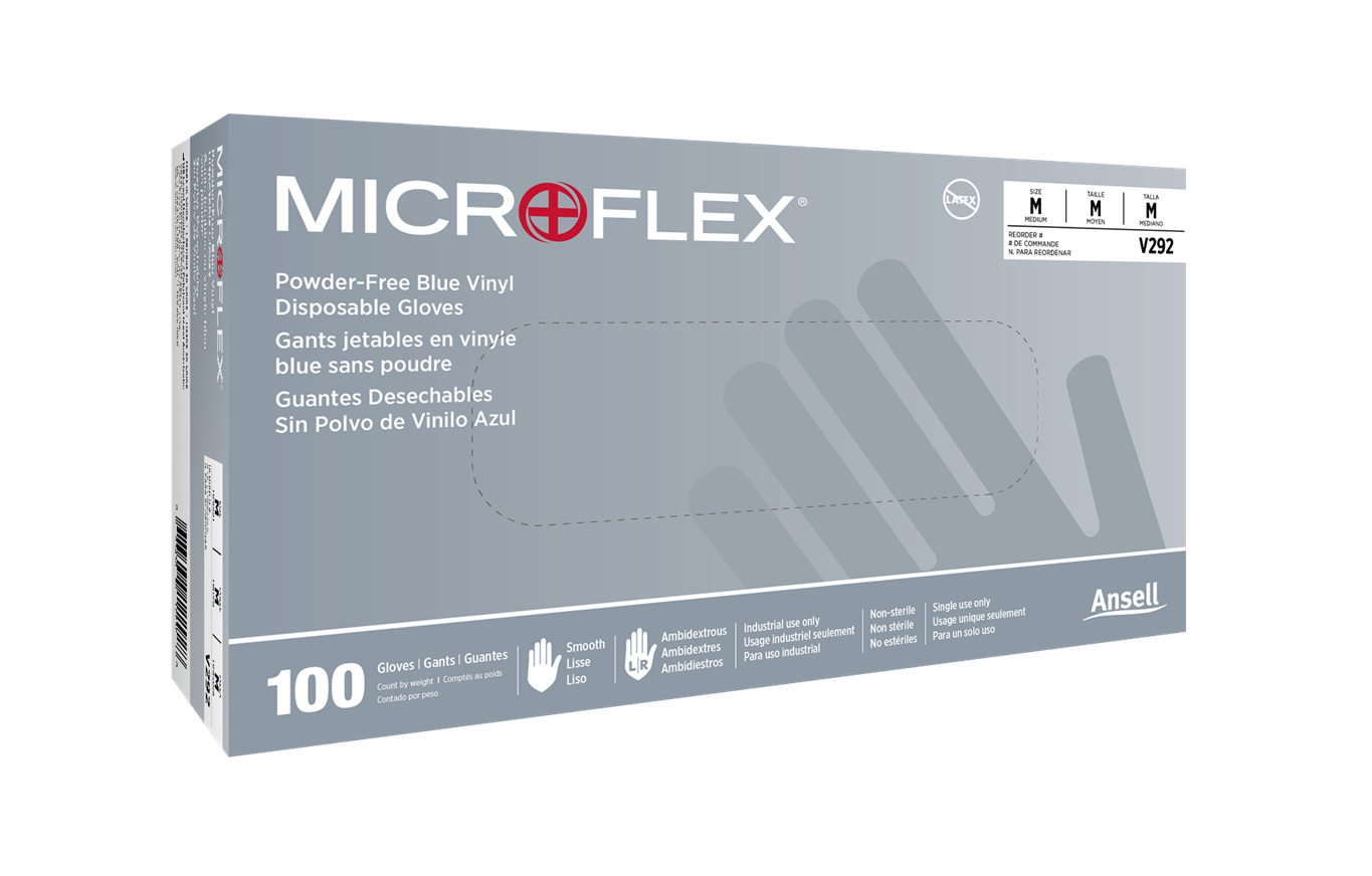 ANSELL V293 MICROFLEX Powder-Free Blue Vinyl Disposable Gloves (Box of 100)